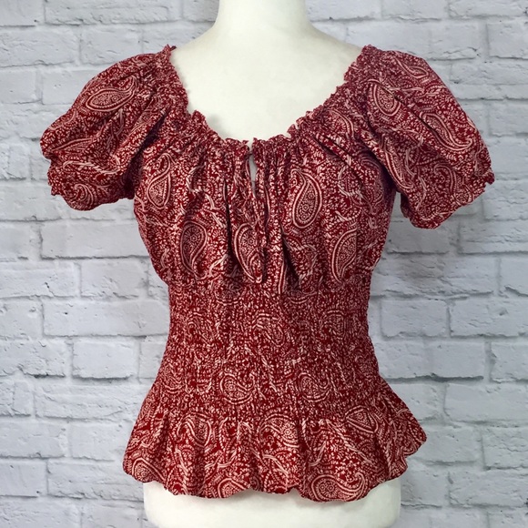 Lauren Ralph Lauren Tops - Ralph Lauren red white paisley peasant blouse
